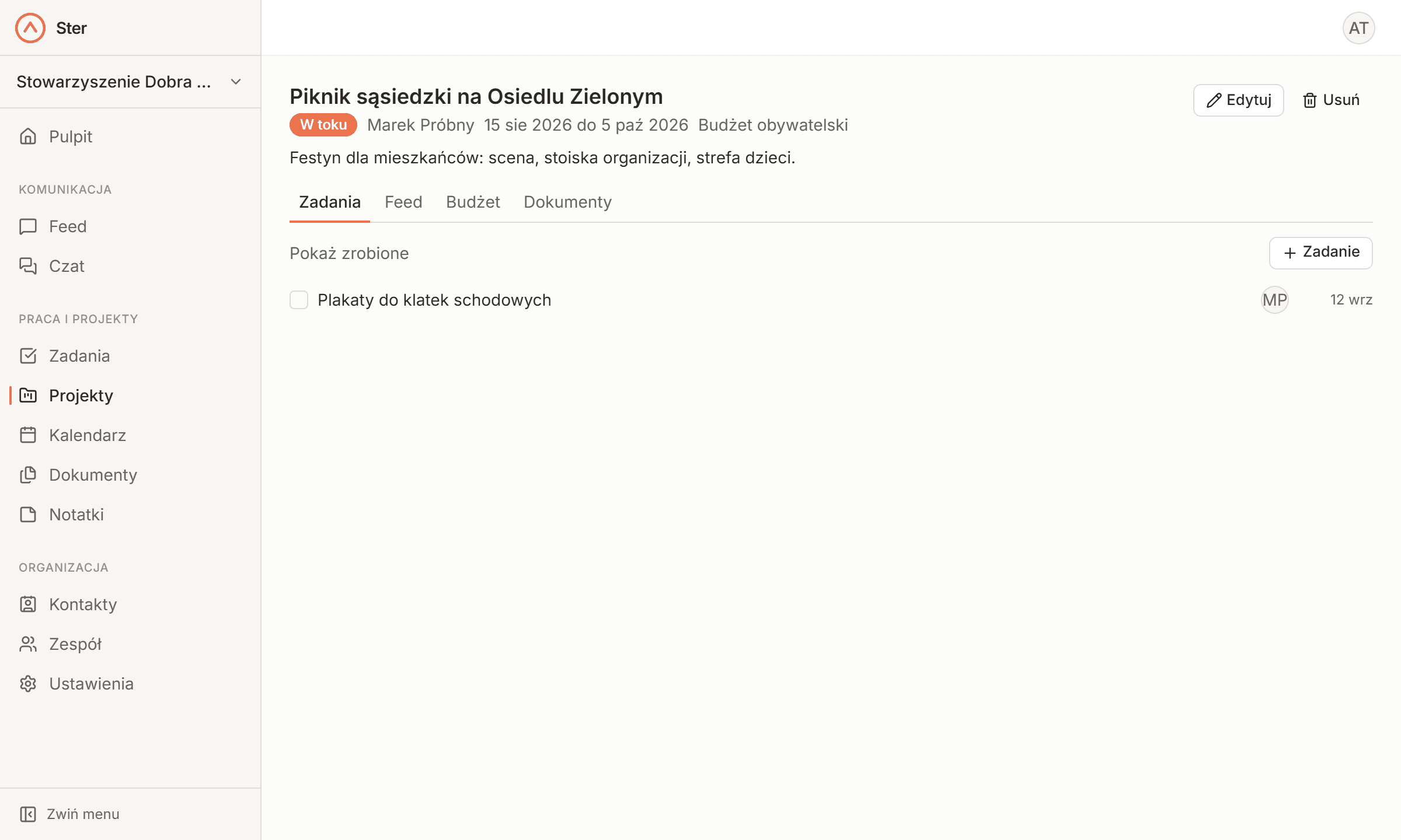 Budżet projektu w Sterze: pozycje, wydatki, saldo